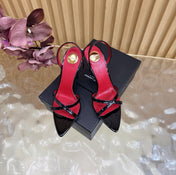 YSL 26S HIGH-HEELED SANDALS 90 MM IN BLACK GLOSSY CALFSKIN