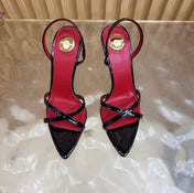 YSL 26S HIGH-HEELED SANDALS 90 MM IN BLACK GLOSSY CALFSKIN