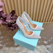 AQUAZZURA 26S HIGH HEELS 105 MM IN WHITE LACE MESH AND SATIN