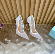 AQUAZZURA 26S HIGH HEELS 105 MM IN WHITE LACE MESH AND SATIN