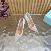 AQUAZZURA 26S HIGH HEELS 105 MM IN WHITE LACE MESH AND SATIN