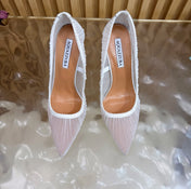 AQUAZZURA 26S HIGH HEELS 105 MM IN WHITE LACE MESH AND SATIN