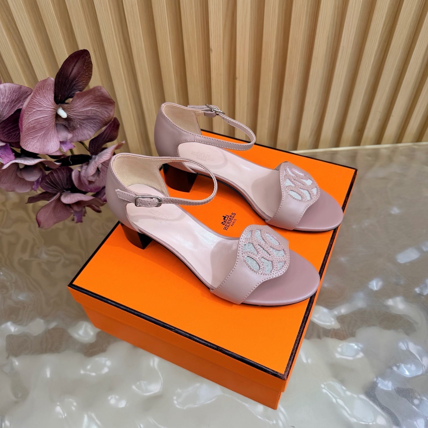 HM 26S MARQUISE SANDAL 45MM IN DUSTY PINK CALFSKIN