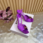JIMMY CHOO 26S HIGH-HEEL SANDALS 100 MM IN PURPLE SUEDE STONE EMBELLISHMENT