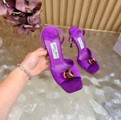 JIMMY CHOO 26S HIGH-HEEL SANDALS 100 MM IN PURPLE SUEDE STONE EMBELLISHMENT
