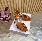 JIMMY CHOO 26S HIGH-HEEL SANDALS 100 MM IN BROWN SUEDE STONE EMBELLISHMENT