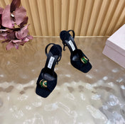 JIMMY CHOO 26S HIGH-HEEL SANDALS 100 MM IN BLACK SUEDE STONE EMBELLISHMENT