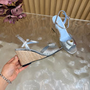VALENTINO 26S WEDGE SANDAL 85 MM IN SILVER CALFSKIN