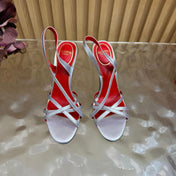 VALENTINO 26S STRAPPER HEEL SANDALS 100 MM IN SILVER CALFSKIN