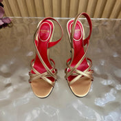 VALENTINO 26S STRAPPER HEEL SANDALS 100 MM IN METALLIC GOLD CALFSKIN