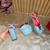 VALENTINO 26S PLATFORM SANDALS 110 MM IN LIGHT BLUE GATHERED CALFSKIN