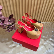 VALENTINO 26S PLATFORM SANDALS 110 MM IN DARK BEIGE GATHERED CALFSKIN