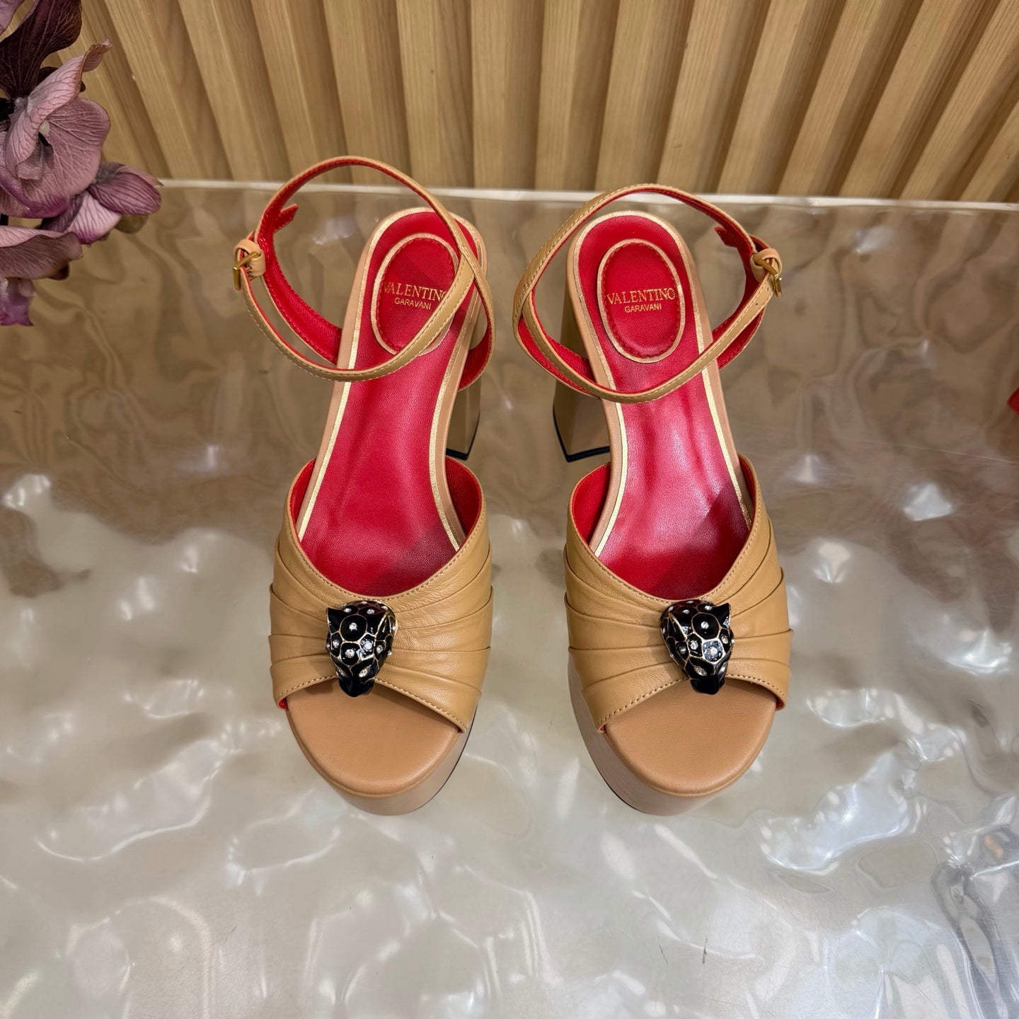 VALENTINO 26S PLATFORM SANDALS 110 MM IN DARK BEIGE GATHERED CALFSKIN