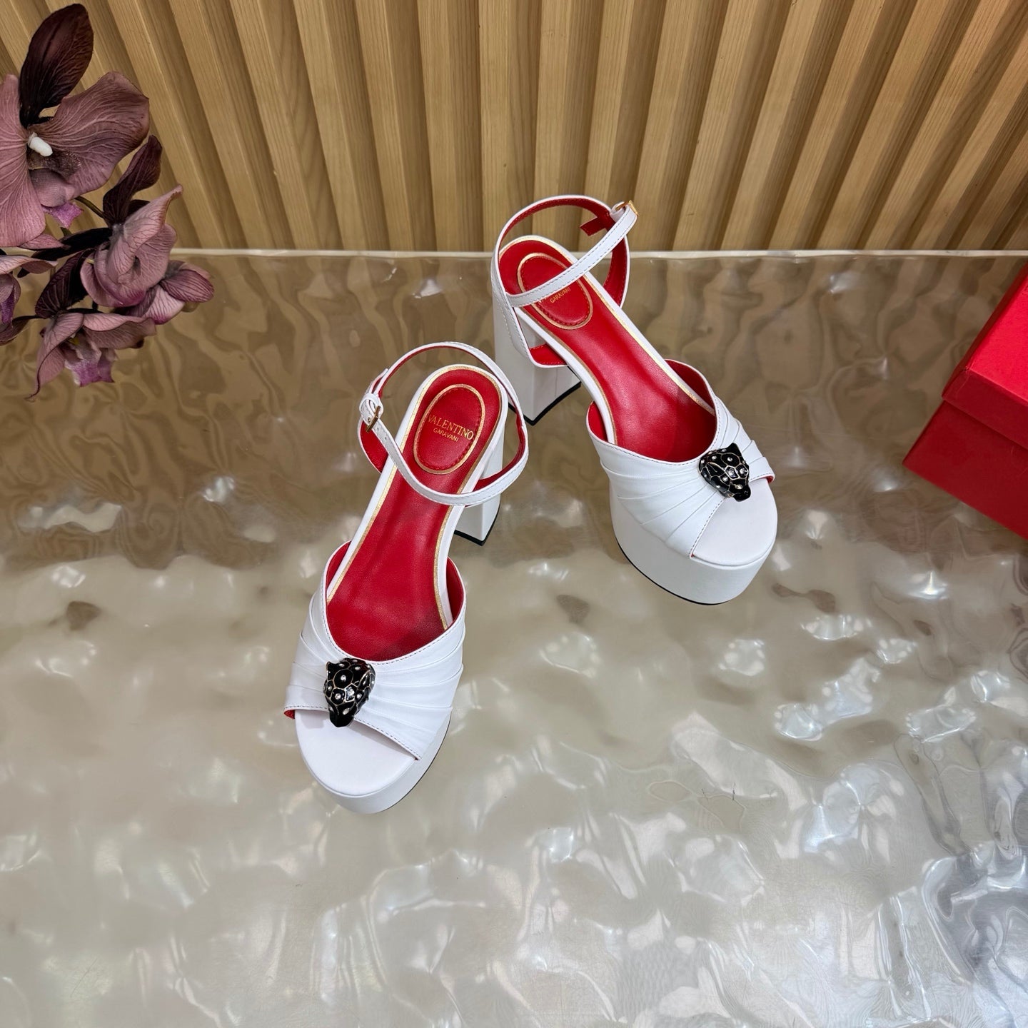 VALENTINO 26S PLATFORM SANDALS 110 MM IN WHITE GATHERED CALFSKIN