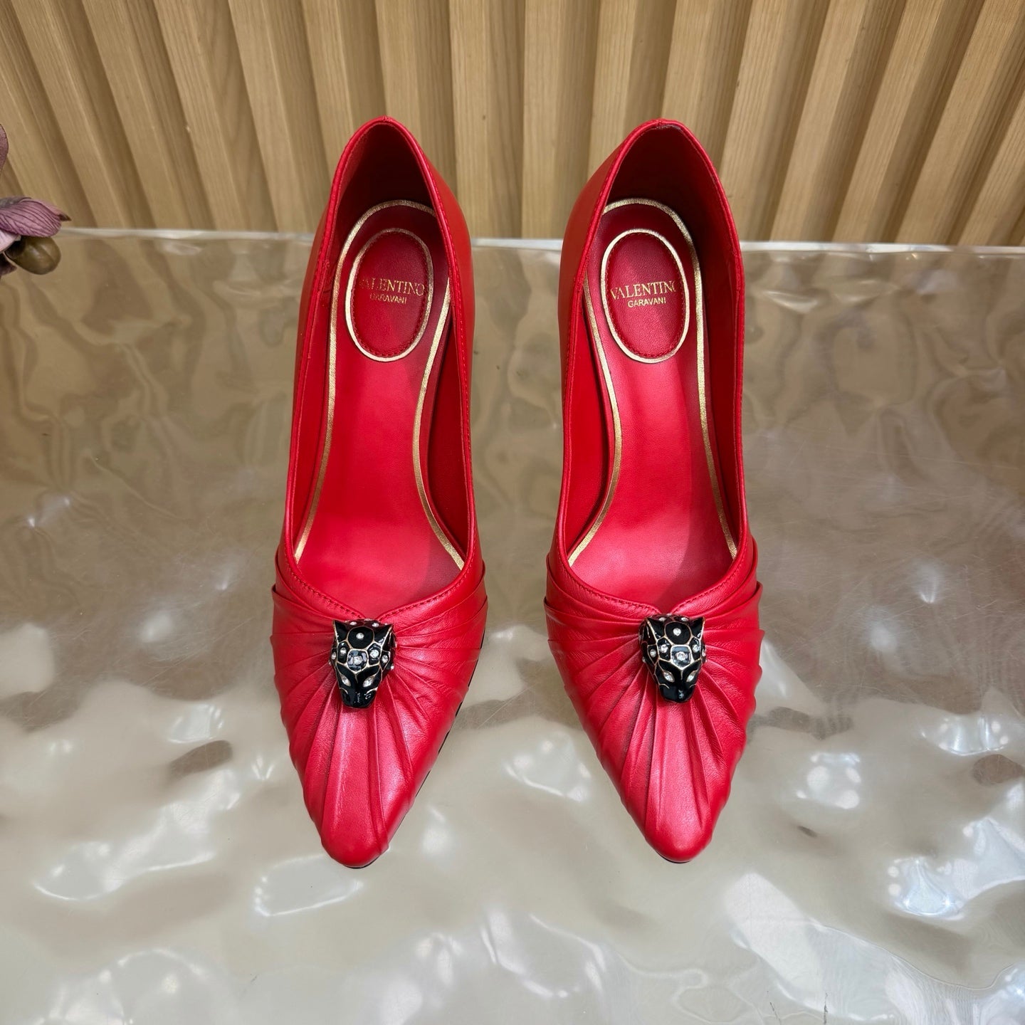 VALENTINO 26S HIGH-HEEL 100 MM IN RED GATHERED CALFSKIN