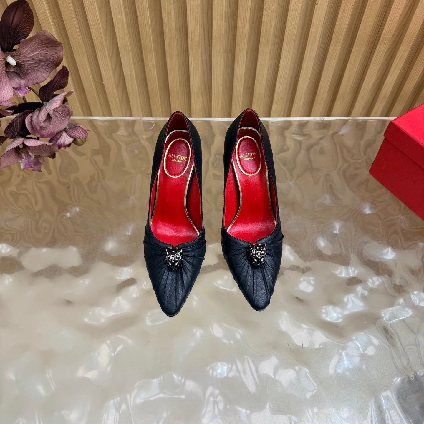 VALENTINO 26S HIGH-HEEL 100 MM IN BLACK GATHERED CALFSKIN