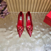 VALENTINO 26S STUDDED POINTED TOE PUMPS 90 MM IN RED CALFSKIN