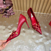VALENTINO 26S STUDDED POINTED TOE PUMPS 90 MM IN RED CALFSKIN