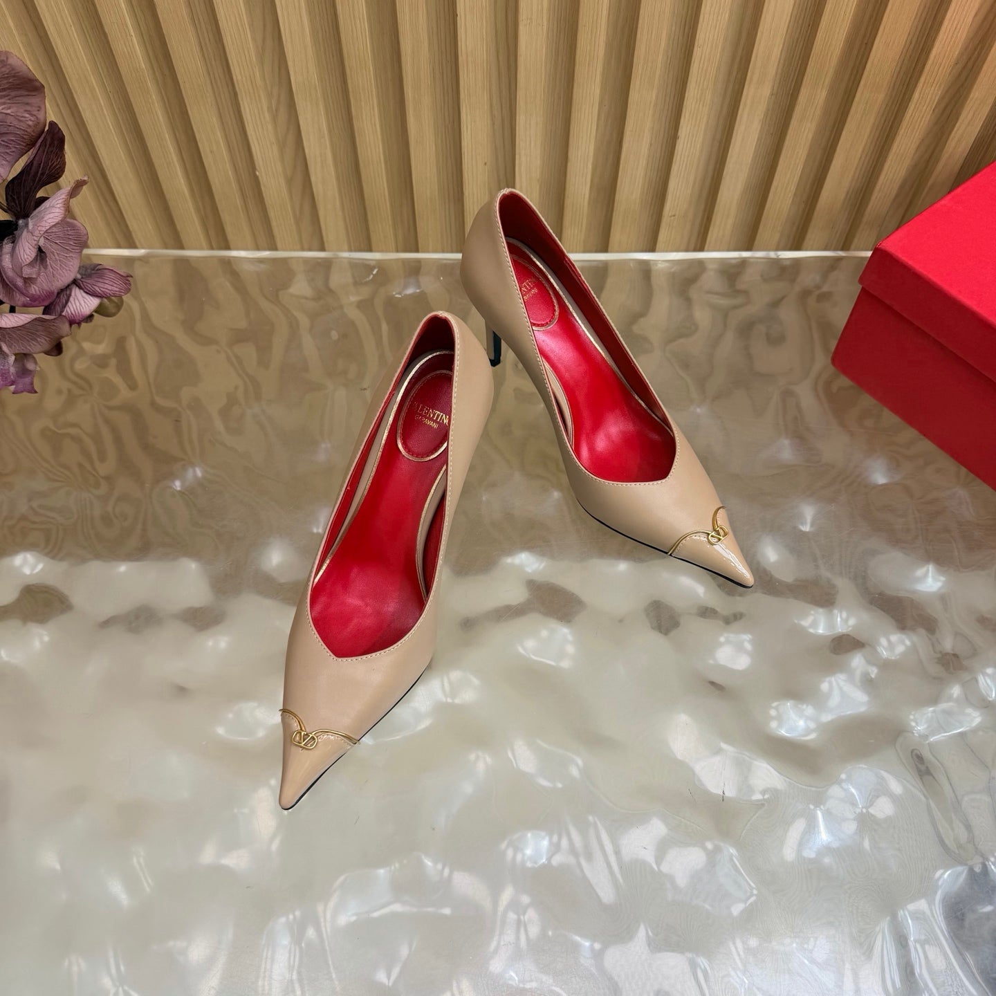 VALENTINO 26S CAP-TOE PUMPS 90 MM IN BEIGE CALFSKIN