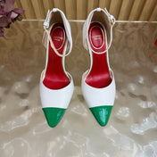 VALENTINO 26S ANKLE-STRA PUMPS 100 MM IN WHITE AND GREEN CALFSKIN