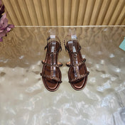 AQUAZZURA 26S FLAT SANDALS IN DARK BRONZE CALFSKIN CRYSTAL EMBELLISHED