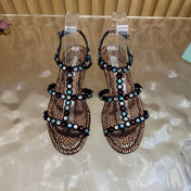 AQUAZZURA 26S FLAT SANDALS IN BRONZE METALLIC SNAKESKIN CRYSTAL EMBELLISHED