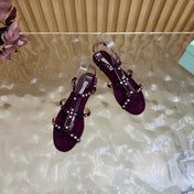 AQUAZZURA 26S FLAT SANDALS IN BURGUNDY SUEDE CRYSTAL EMBELLISHED