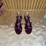 AQUAZZURA 26S FLAT SANDALS IN BURGUNDY SUEDE CRYSTAL EMBELLISHED