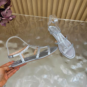 AQUAZZURA 26S FLAT SANDALS IN SILVER CALFKSIN CRYSTAL EMBELLISHED