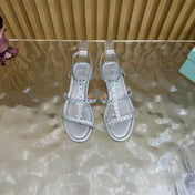 AQUAZZURA 26S FLAT SANDALS IN SILVER CALFKSIN CRYSTAL EMBELLISHED