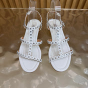 AQUAZZURA 26S FLAT SANDALS IN WHITE CALFKSIN CRYSTAL EMBELLISHED