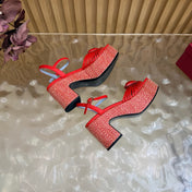 VALENTINO 26S PLATFORM SANDALS 90 MM IN RED CALFSKIN WOVEN FABRIC