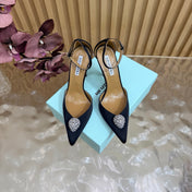 AQUAZZURA 26S POINTED-TOE HIGH HEELS 100 MM IN BLACK SATIN