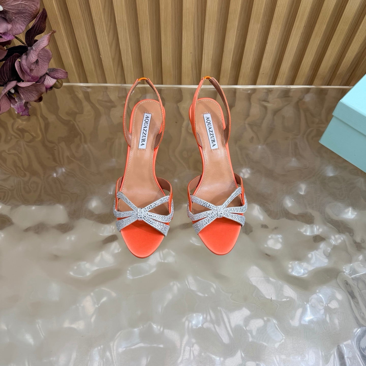 AQUAZZURA 26S HEELED SANDALS 75 MM IN ORANGE SATIN