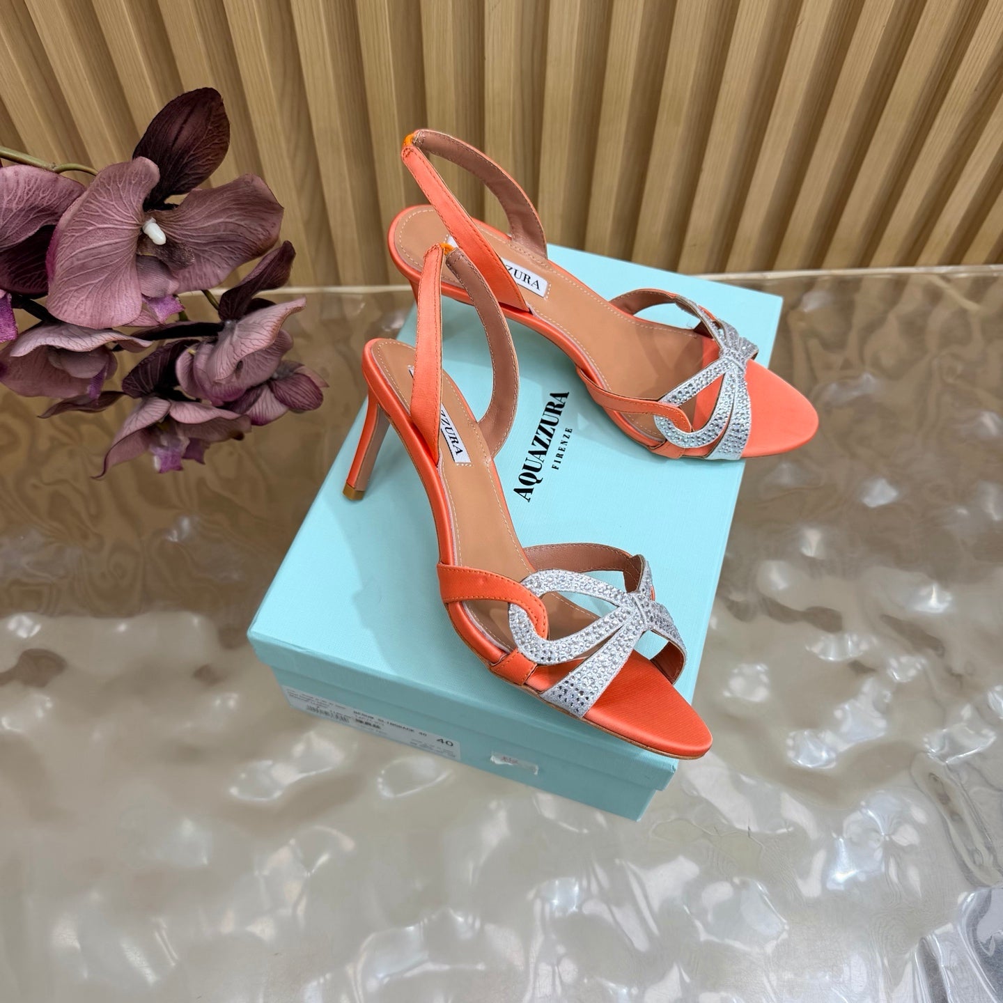 AQUAZZURA 26S HEELED SANDALS 75 MM IN ORANGE SATIN