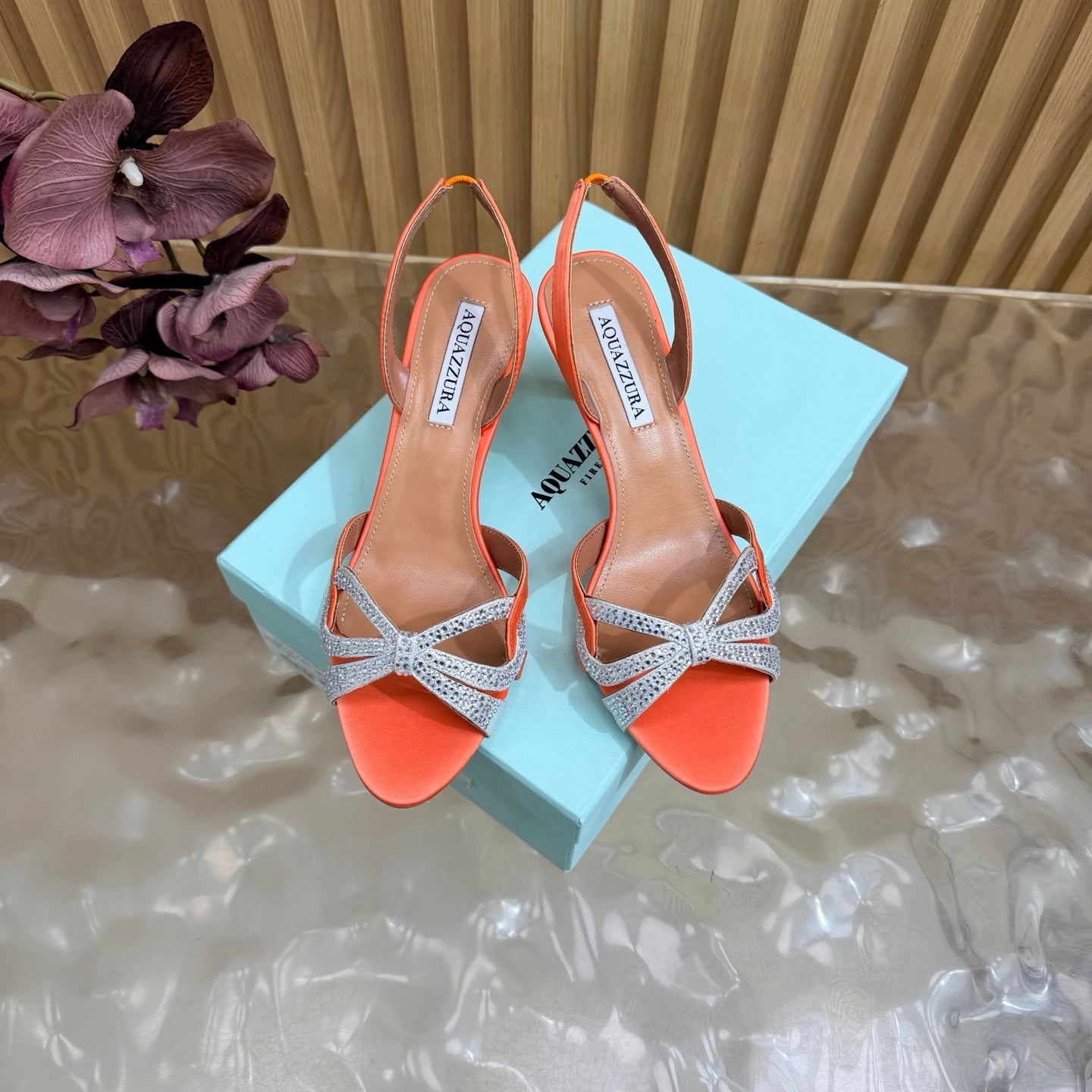AQUAZZURA 26S HEELED SANDALS 75 MM IN ORANGE SATIN
