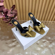 YSL 26S HIGH HEEL SANDALS 90 MM IN GOLD SATIN WITH OVERSIZED BOW EMBELLISHMENT