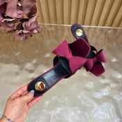 YSL 26S HIGH HEEL SANDALS 90 MM IN BURGUNDY SILK WITH OVERSIZED BOW EMBELLISHMENT