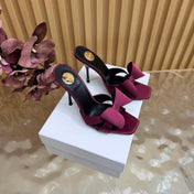 YSL 26S HIGH HEEL SANDALS 90 MM IN BURGUNDY SILK WITH OVERSIZED BOW EMBELLISHMENT