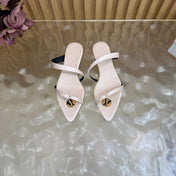 YSL 26S THONG SANDALS IN CREAM CALFSKIN WITH GOLD TONE LOGO EMBELLISHMENT