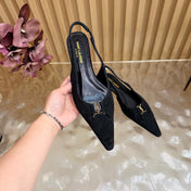 YSL 26S SLINGBACK FLATS IN BLACK SUEDE