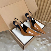 YSL 26S HIGH HEEL SLINGBACK PUMPS 110 MM IN BROWN CALFSKIN