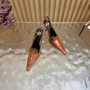 YSL 26S HIGH HEEL SLINGBACK PUMPS 110 MM IN BROWN CALFSKIN