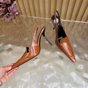 YSL 26S HIGH HEEL SLINGBACK PUMPS 110 MM IN BROWN CALFSKIN