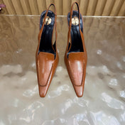 YSL 26S HIGH HEEL SLINGBACK PUMPS 110 MM IN BROWN CALFSKIN