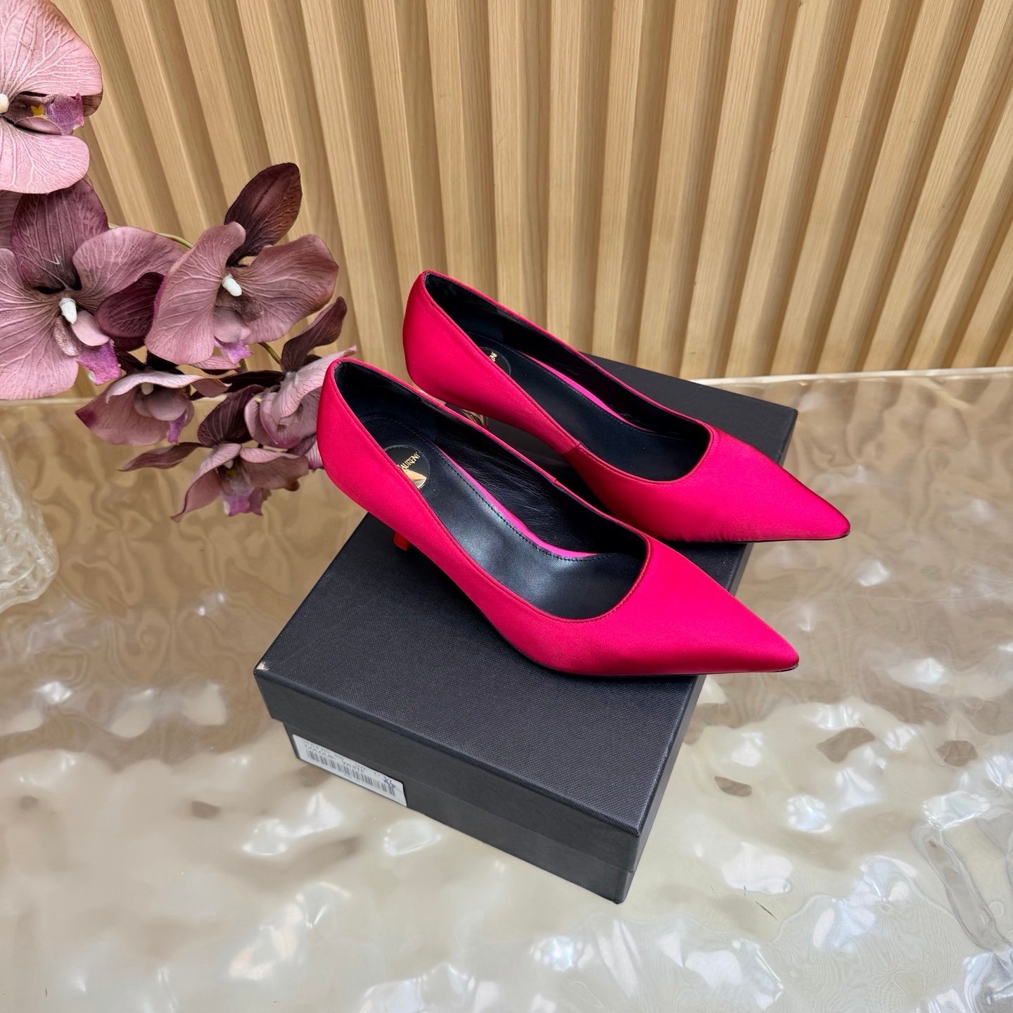YSL 26S HIGH HEEL PUMPS 80 MM IN RED SATIN