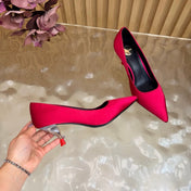 YSL 26S HIGH HEEL PUMPS 80 MM IN RED SATIN