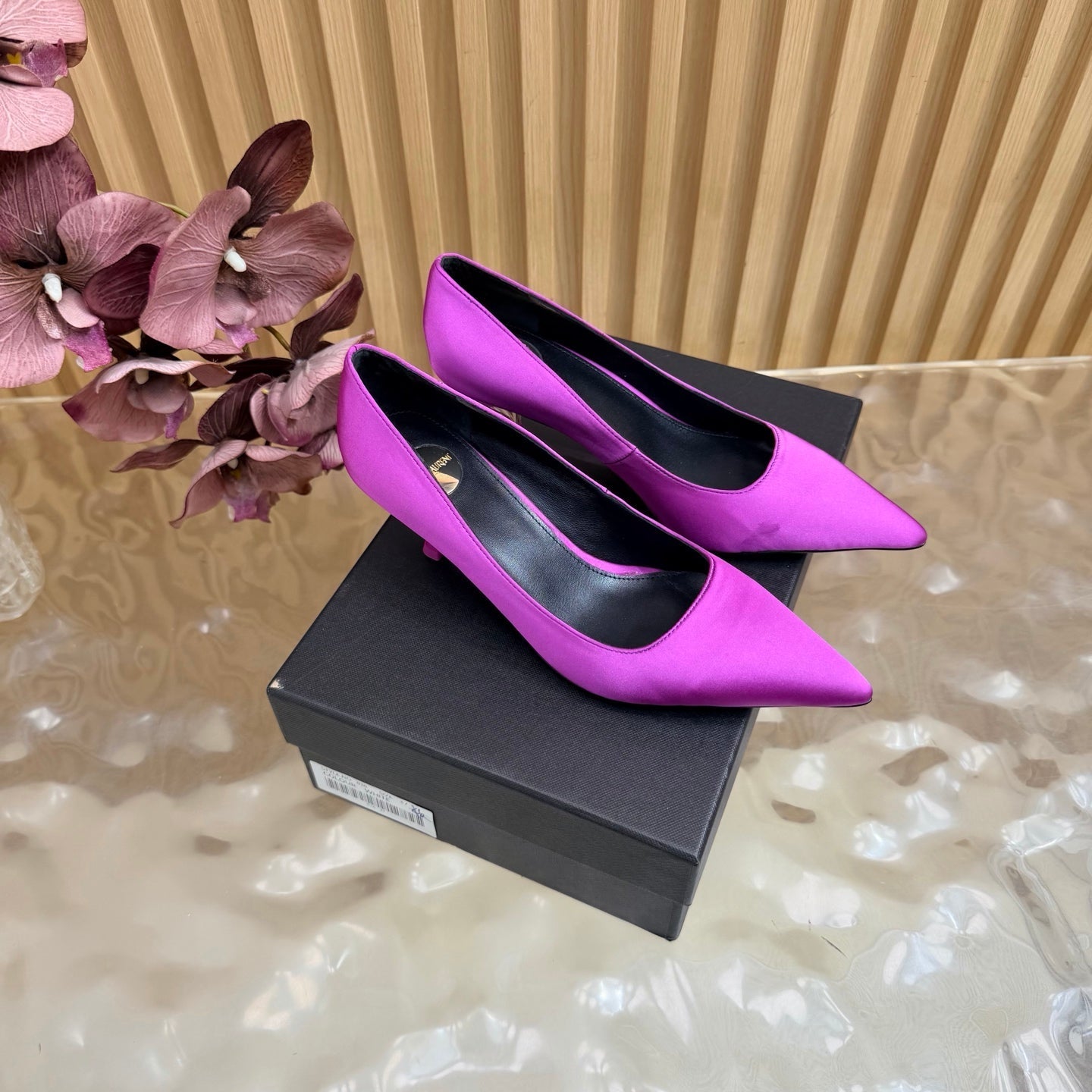 YSL 26S HIGH HEEL PUMPS 80 MM IN PURPLE SATIN