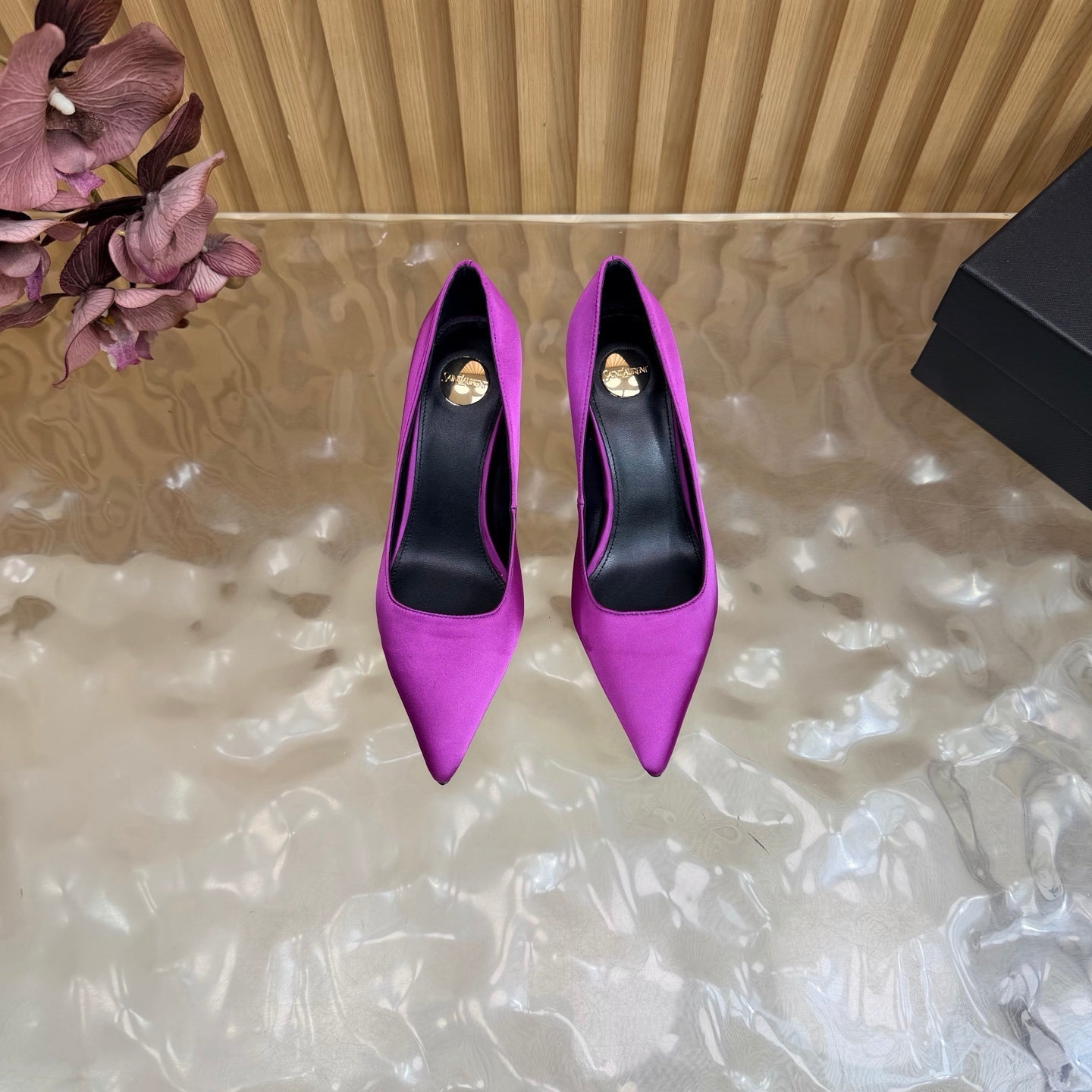 YSL 26S HIGH HEEL PUMPS 80 MM IN PURPLE SATIN