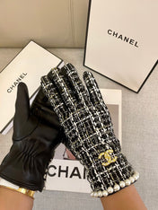 GLOVES IN BLACK MIX WHITE WOOL TWEED AND SHEEPSKIN 463846